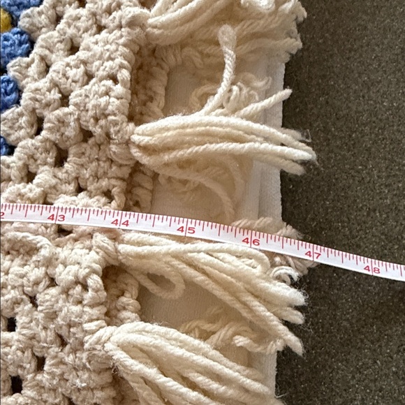 Upcycled Handmade Colorful Crochet Poncho with Fringe Sz OS - Picture 4 of 5